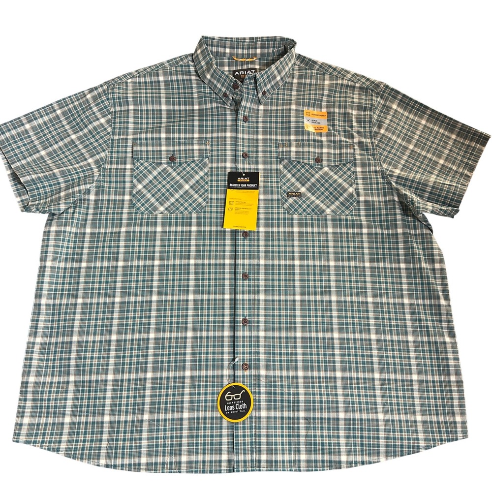 NWT Ariat Work Shirt 3XL Tall Button Mens Chore Cowboy Blue Plaid Barn Cowboy